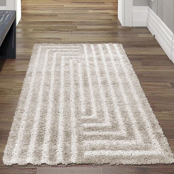 Tappeto A Pelo Alto Moderno E Accogliente In Beige Dimensioni - 80 X 150 Cm-image
