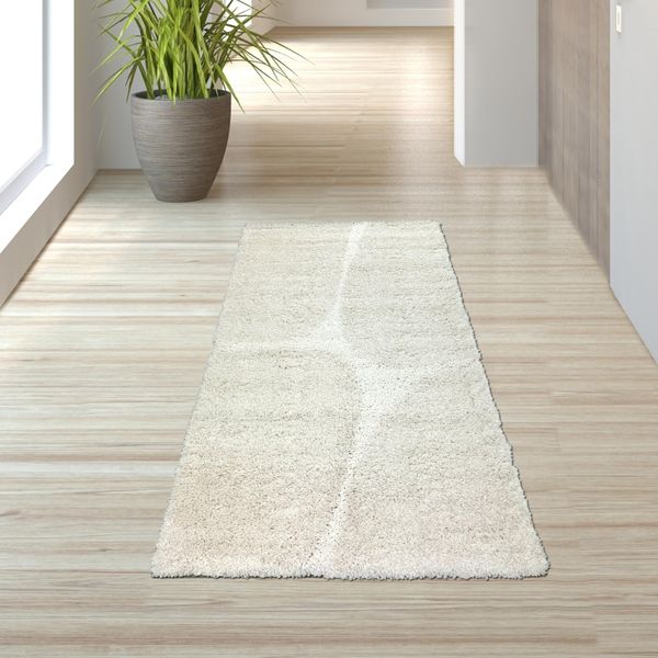 Tappeto Moderno A Pelo Alto Con Motivo Organico In Crema Dimensioni - 80 X 300 Cm-image