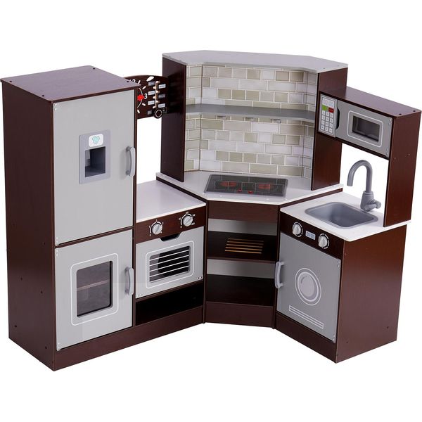 Succebuy Angolo Cucina In Legno, Set Di Giocattoli Con Luci E Suoni. Questa Cucina Per Bambini è Dotata Di Gelatiera, Forno, Lavello, Orologio, Forno A Microonde-image
