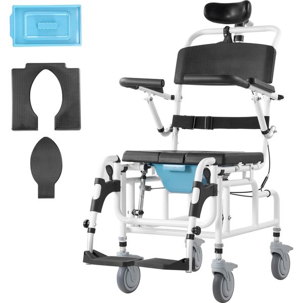 Succebuy Sedia A Rotelle Per Doccia, Larghezza 17,5 Pollici, Sedia A Rotelle Per Doccia In Lega Di Alluminio Con Freno Per Adulti Disabili, Sedia Da Bagno Regolabile, Sedia A Rotelle Per Trasporto Doccia A Capacità Singola-image