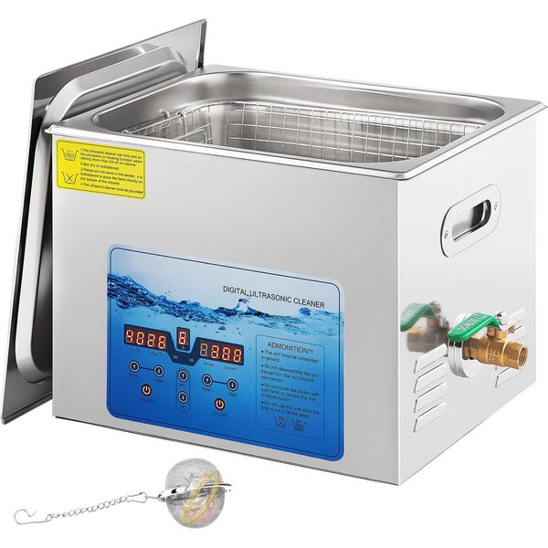 Succebuy Pulitore A Ultrasuoni, 15 L, Frequenza Regolabile 36 Khz - 40 Khz, Timer Digitale E Riscaldamento, Per Gioielli, Monete, Bicchieri, 220 V-image