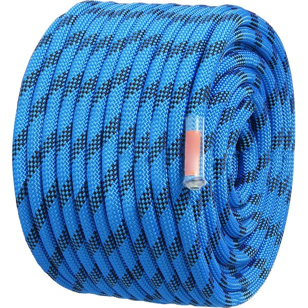 Succebuy Corda Da Arrampicata Statica Da 12,7 Mm - 60,9 M (200 Piedi), Tensione 30 Kn, Corda In Fibra Blu Con Moschettone In Acciaio Per Arrampicata All'aperto, Discesa In Corda Doppia, Fuga E Soccorso Antincendio-image