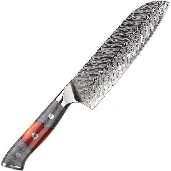 Coltello Da Cucina Damasco YA-37554 - Santoku/Rosso/Grigio KP37554-image
