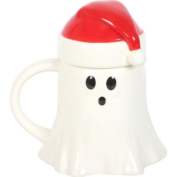 Something Different - Tazza Da Caffè "Merry Creepmas"", Fantasma Con Cappello Di Babbo Natale, 500Ml SD10181 (Taglia Unica) (Bianco/Rosso)"-image