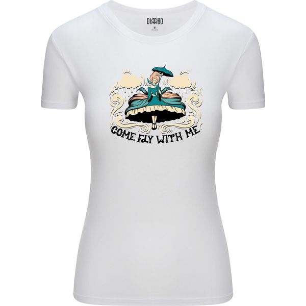 Diarbo T-Shirt Da Donna Con Stampa Astratta Come, Fly With Me Bianco Taglia S-image