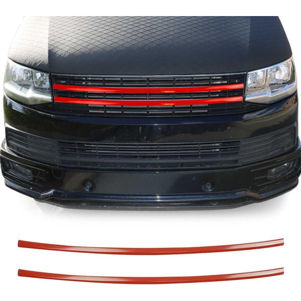 Modanature Griglia Radiatore Modanature Griglia Per Vw T6 Transporter 2015-2019 Cromo Rosso 2 Pz-image