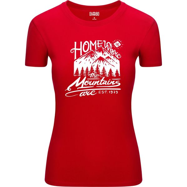 T-Shirt Da Donna Diarbo Con Stampa Amante Della Natura, Le Montagne Sono Casa, Rosso, Taglia M-image