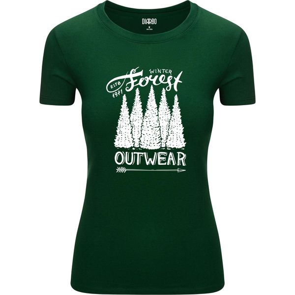 Diarbo T-Shirt Da Donna Con Stampa Amante Della Natura Foresta Invernale Verde Scuro Taglia M-image