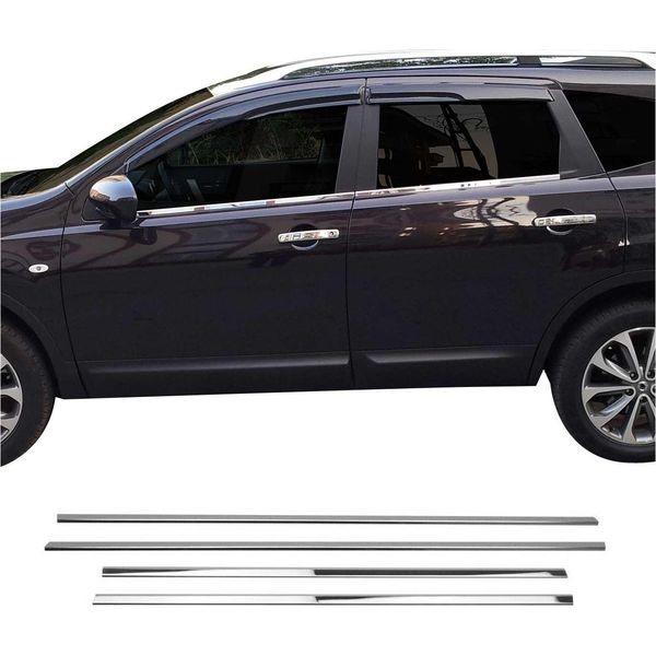 Modanature Per Finestre Per Nissan Qashqai +2 2008-2014 Acciaio Inox Cromo 4Pcs-image