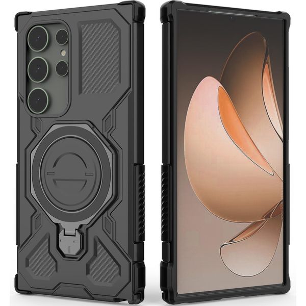 Cover Resistente Per Samsung Galaxy S24 Ultra, Custodia Robusta Con Supporto Ad Anello, Supporto Magnetico E Supporto Nero-image