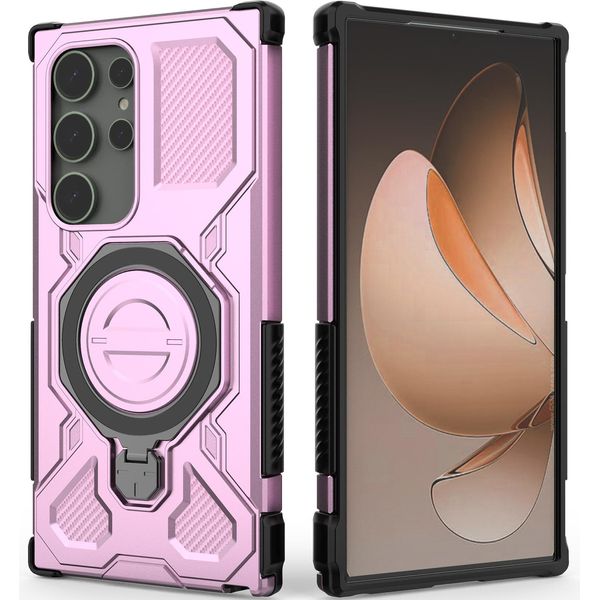 Cover Resistente Per Samsung Galaxy S24 Ultra, Custodia Robusta Con Supporto Ad Anello, Supporto Magnetico E Supporto Rosa-image