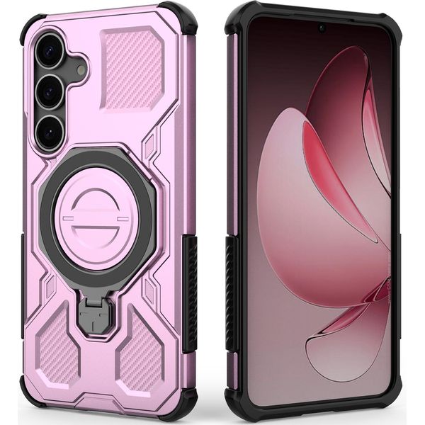 Resistente Cover Per Cellulare Per Samsung Galaxy S25+, Robusta Custodia Con Supporto Ad Anello, Supporto Magnetico E Supporto Rosa-image