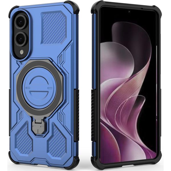 Cover Resistente Per Samsung Galaxy S25 Edge, Custodia Robusta Con Supporto Ad Anello, Supporto Magnetico E Supporto Blu-image