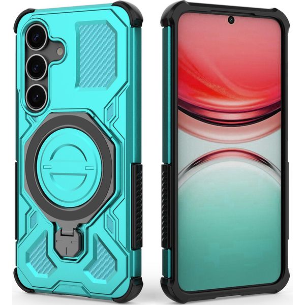 Resistente Cover Per Cellulare Per Samsung Galaxy S25, Robusta Custodia Con Supporto Ad Anello, Supporto Magnetico E Supporto Verde Menta-image