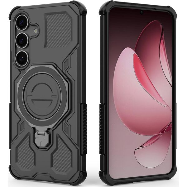 Cover Resistente Per Samsung Galaxy S25+, Custodia Robusta Con Supporto Ad Anello, Supporto Magnetico E Supporto Nero-image