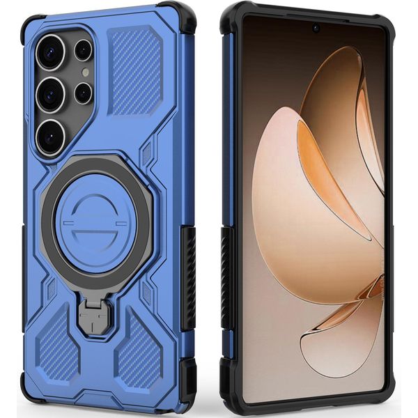 Cover Resistente Per Samsung Galaxy S25 Ultra, Custodia Robusta Con Supporto Ad Anello, Supporto Magnetico E Supporto Blu-image