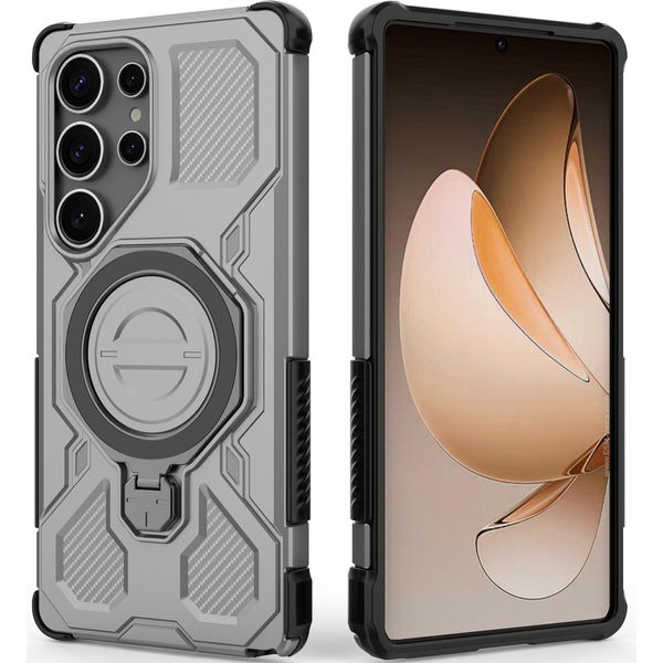 Cover Resistente Per Samsung Galaxy S25 Ultra, Custodia Robusta Con Supporto Ad Anello, Supporto Magnetico E Supporto Grigio-image