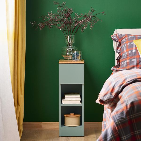 Sobuy Comodino Stretto Comodino Tavolino Con Cassetto E 2 Ripiani Comodino Nightstand Per Camera Da Letto Soggiorno Verde FBT111-GR-image
