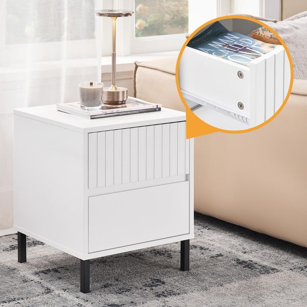 Sobuy FBT157-W Comodino Con 2 Cassetti Per Letto A Molle Tavolino Tavolino Telefono Comodino Cassettiera Bianco Wht Circa 40X48X40Cm-image