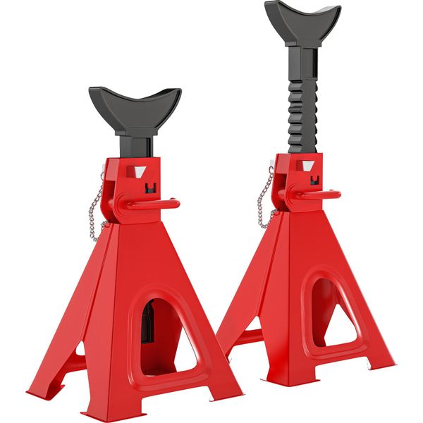 Homcom Cavalletto Di Sostegno 6 Tonnellate Di Portata 2 Pezzi Cavalletto Di Sostegno Incl. 2 Perni Di Sicurezza 13 Gradini Altezza Regolabile Da 375 Mm A 592 Mm Garage Rosso-image