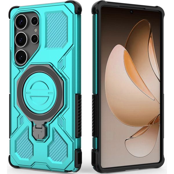 Resistente Cover Per Cellulare Per Samsung Galaxy S25 Ultra, Robusta Custodia Con Supporto Ad Anello, Supporto Magnetico E Supporto Verde Menta-image