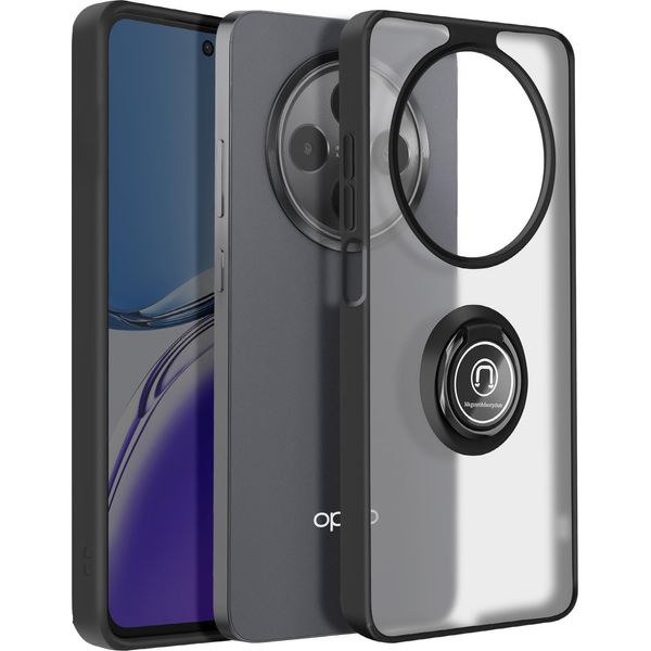 Avizar, Oppo Reno 12F Cover Anello Magnetico Trasparente, Nero-image