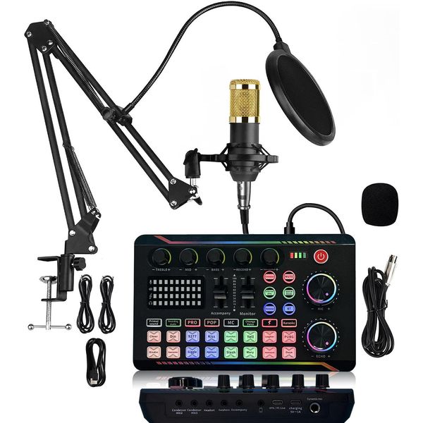Set Di Schede Audio Aiorber Live Con Microfono, Interfaccia Audio, Usb, Numerosi Effetti, Mixer Per Streaming/Podcast, Oro-image