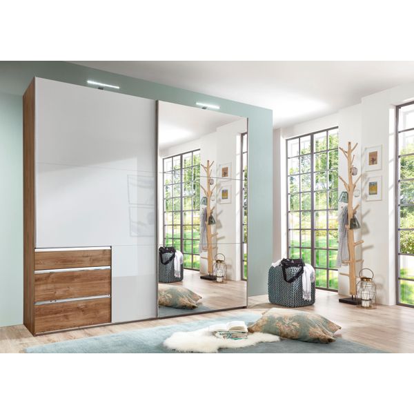 SchwebetüRenschrank Wimex, Weiß (Weiß Lackiert, Plankeneiche), B:200Cm, SchräNke, SchwebetüRenschrank-image