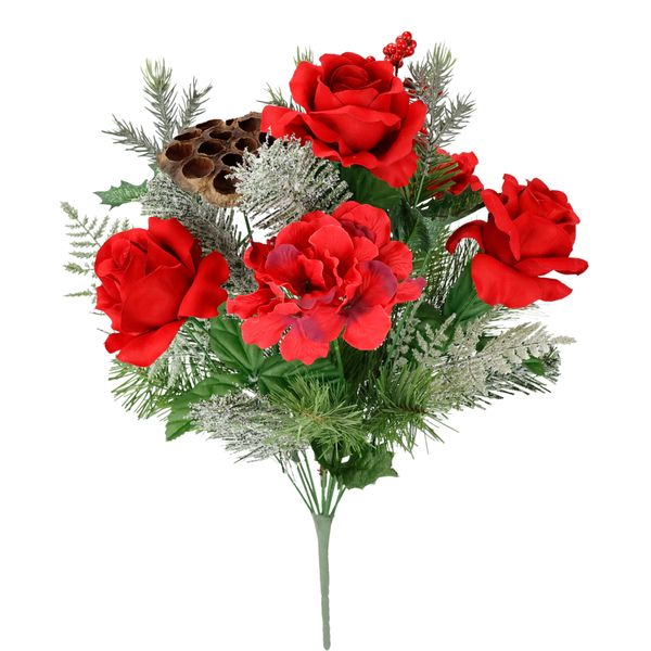Kunstblumenstrauß I.Ge.A. "Bouquet Rosen/Hortensien", Rot, B:27Cm H:53Cm L:27Cm, Polyester, Kunstpflanzen, Tannenzweige Lotus Weihnachtsdeko Weihnachtsblume SträUßE Dekoblumen-image