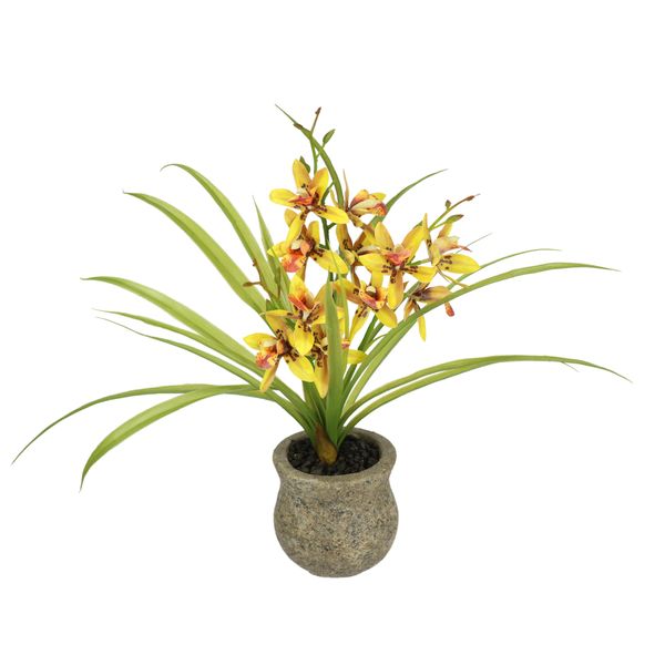 Kunstblume I.Ge.A. "Kunstblume Schmetterling Orchidee Mit Keramiktopf", Orange, B:39Cm H:38Cm L:11Cm, Polyester, Kunstpflanzen, Mit BläTter Luftwurzeln Blume Kunstorchidee Phalaenopsis Kunstpflanze-image