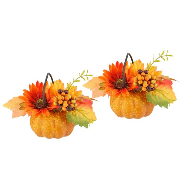 Kunstblume I.Ge.A. "Dahlien-Gesteck Im KüRbis", Gelb (Gelb, Orange), B:16Cm H:12Cm L:16Cm, Polyester, Kunstpflanzen, Mit Beeren Blume Dekoblume Gesteck Herbstblume Herbstdeko MittelstüCk-image