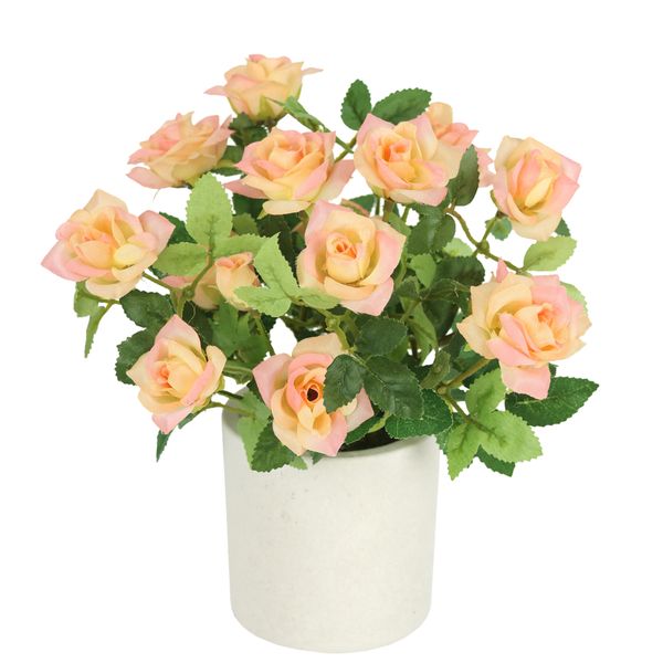 Kunstblume I.Ge.A. "Wildrosen Busch Im Topf", Orange (Peach), B:18Cm H:21Cm L:18Cm, Polyester, Kunstpflanzen, Rosen Kunstrosen Kunstpflanze Blumen KüNstliche Hochzeitsdeko-image