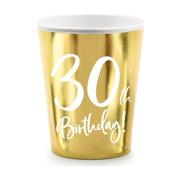 Bicchieri Di Carta Compleanno D'oro 30 Anni - 220Ml 6Pz - Partydeco-image