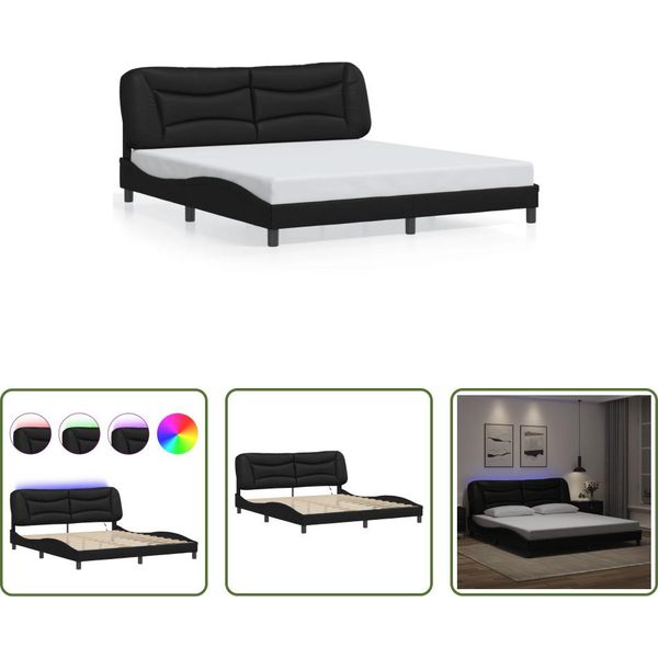 The Living Store Struttura Letto Con Led Nero 180X200 Cm In Ecopelle-image