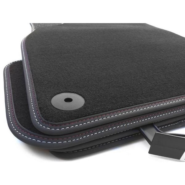 Tappetini Adatti Per Audi A5 S5 RS5 Coupe Cabrio 8T Velours Premium Tappetini Auto Set 4 Pezzi Nubuck Rosso Bianco Doppia Cucitura-image