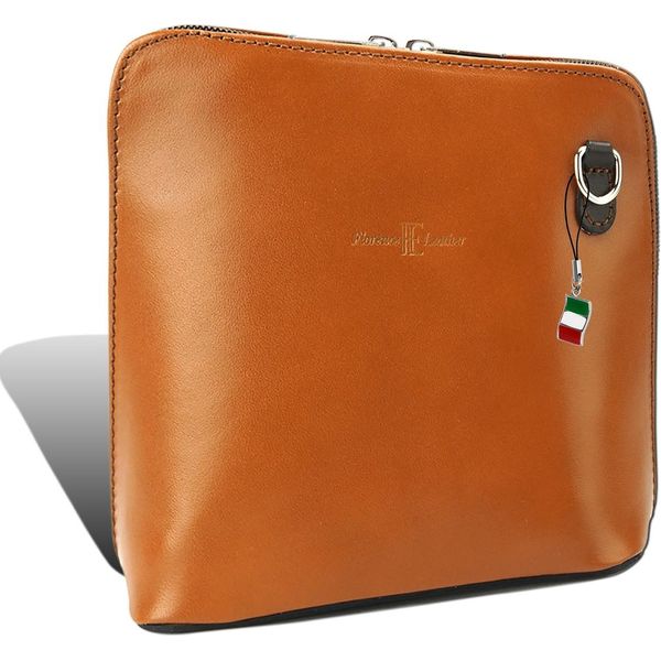 Firenze Vera Pelle Borsa Signore Mini Sera Cognac Marrone Vacchetta 17X17X8 Compreso Italia Tag D2OTF109O-image