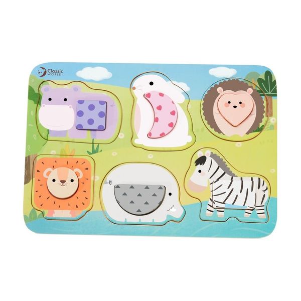 Classic World Puzzle Blocks Puzzle Per Bambini Animali Abbinamenti Colore Forme Di Apprendimento 6 Pezzi.-image