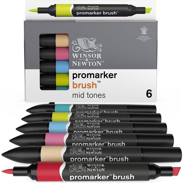 Winsor & Newton Pennello E Scalpello Per Marcatori, 6 Pezzi Toni Medi-image