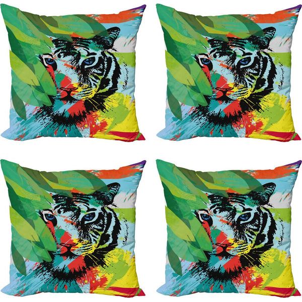 Set Di Federe Per Cuscini Abakuhaus Tiger (4 Pezzi), Motivo Tigre Del Bengala, Stampa Digitale Moderna Su Entrambi I Lati, 40 Cm X 40 Cm, Multicolore-image