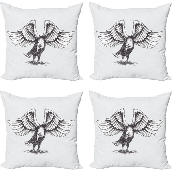 Abakuhaus Set Di Federe Adler (4 Pezzi), Libertà Libertà, Stampa Digitale Moderna Su Entrambi I Lati, 40 Cm X 40 Cm, Grigio Chiaro E Nero-image