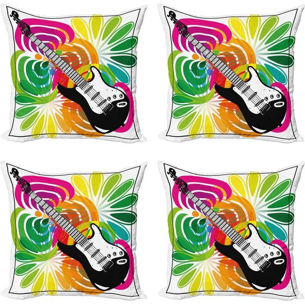 Abakuhaus Set Di Federe Popstar Party (4 Pezzi), Chitarra Floreale, Stampa Digitale Moderna Su Entrambi I Lati, 60 Cm X 60 Cm, Multicolore-image