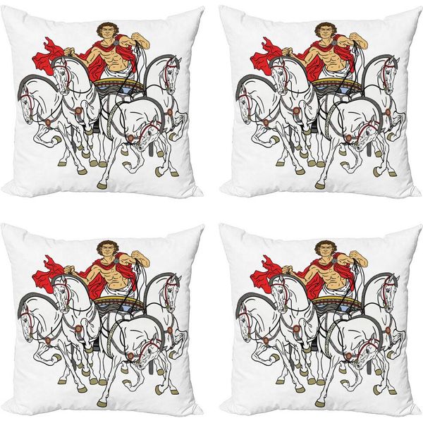 Set Di Federe Retro Abakuhaus (4 Pezzi), Hellenic Man Chariot, Stampa Digitale Moderna Su Entrambi I Lati, 40 Cm X 40 Cm, Multicolore-image