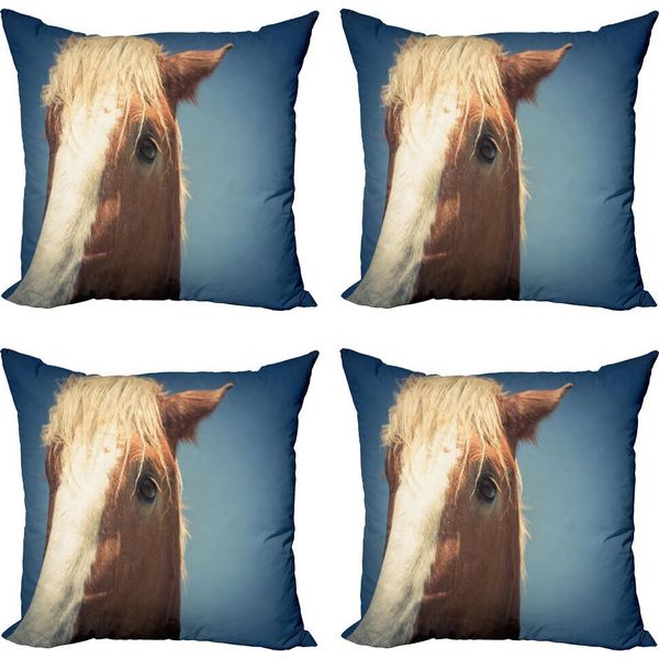 Abakuhaus Set Di Federe Olandesi (4 Pezzi), Dutch Breed Draft Horse Art, Stampa Digitale Moderna Su Entrambi I Lati, 60 Cm X 60 Cm, Blu Ardesia E Marrone-image