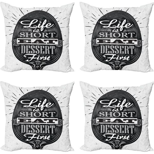 Set Di Federe Per Cuscini Abakuhaus (4 Pezzi), Design Creativo Con Cucchiai, Stampa Digitale Moderna Su Entrambi I Lati, 50 Cm X 50 Cm, Bianco E Nero-image