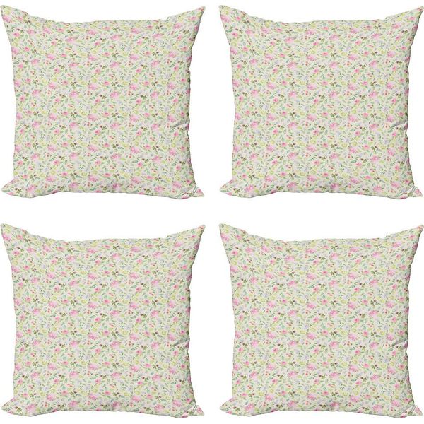 Set Di Federe Per Cuscini Abakuhaus (4 Pezzi), Fiori Freschi Primaverili, Stampa Digitale Moderna Su Entrambi I Lati, 40 Cm X 40 Cm, Multicolore-image