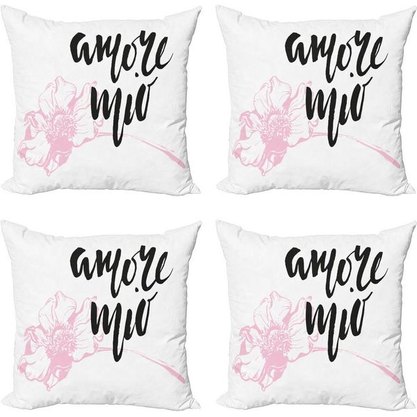 Abakuhaus Set Di Federe Amore (4 Pezzi), Amore Mio Con Fiori, Stampa Digitale Moderna Su Entrambi I Lati, 45 Cm X 45 Cm, Rosa Pallido E Grigio Antracite-image