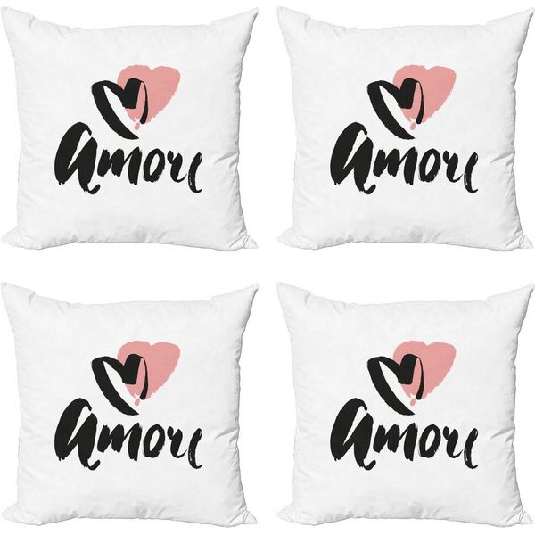Abakuhaus Set Di Federe Amore (4 Pezzi), L'amore A Caratteri Cubitali, Stampa Digitale Moderna Su Entrambi I Lati, 40 Cm X 40 Cm, Grigio Antracite Blush-image
