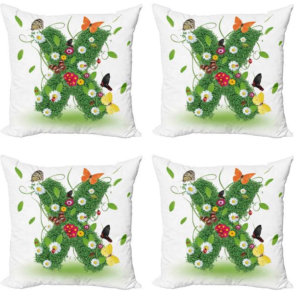 Abakuhaus Lettera X Set Di Federe (4 Pezzi), Alfabeto A Tema Primaverile, Stampa Digitale Moderna Su Entrambi I Lati, 50 Cm X 50 Cm, Verde Multicolore-image
