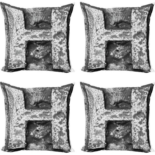 Abakuhaus Set Di Federe Con Lettera H (4 Pezzi), Stile Gotico Vittoriano Retrò, Stampa Digitale Moderna Su Entrambi I Lati, 45 Cm X 45 Cm, Grigio Scuro-image