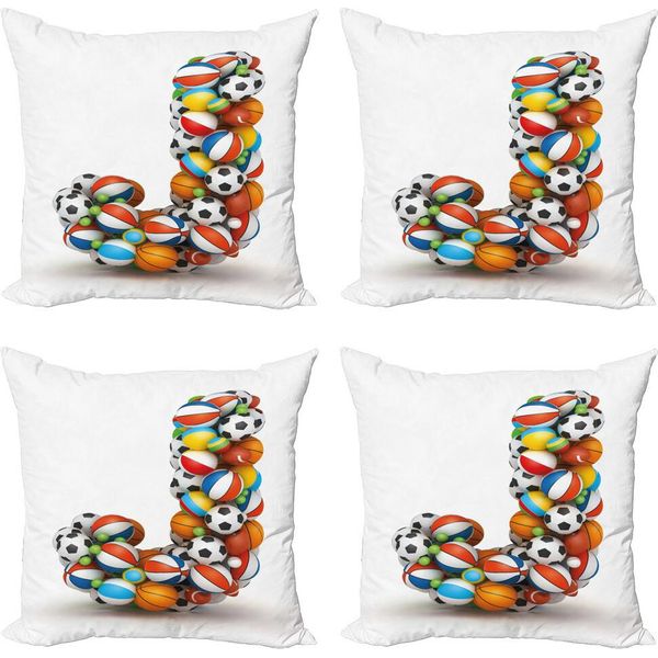 Abakuhaus Lettera J Set Di Federe (4 Pezzi), Tema Sportivo J, Stampa Digitale Moderna Su Entrambi I Lati, 45 Cm X 45 Cm, Multicolore-image